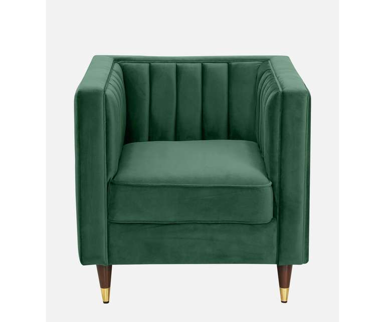 Decor Desk Tuxedo Velvet Fabric 1 Seater Sofa in Green Colour