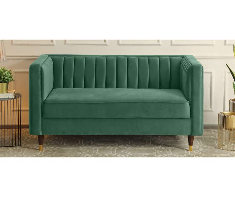 Decor Desk Tuxedo Velvet Fabric 2 Seater Sofa in Green Colour