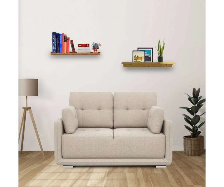 Decor Desk Cherise Velvet Fabric 2 Seater Sofa in Beige Colour