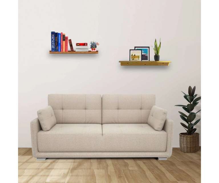 Decor Desk Cherise Velvet Fabric 3 Seater Sofa in Beige Colour