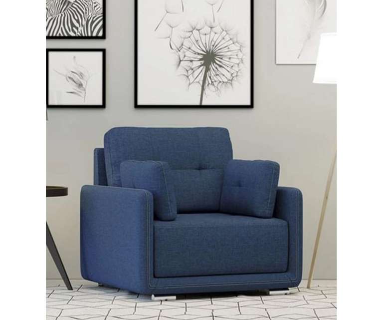 Decor Desk Cherise Velvet Fabric 1 Seater Sofa in Blue Colour
