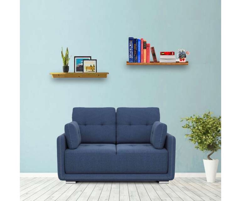 Decor Desk Cherise Velvet Fabric 2 Seater Sofa in Blue Colour
