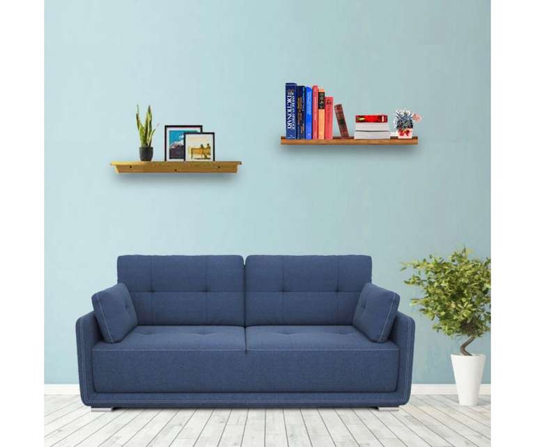 Decor Desk Cherise Velvet Fabric 3 Seater Sofa in Blue Colour