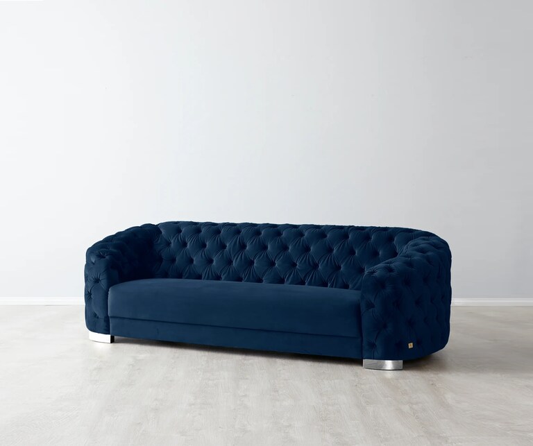 Decor Desk Arter Velvet Fabric 3 Seater Chesterfield Sofa in Blue Colour