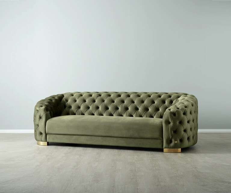Decor Desk Arter Velvet Fabric 3 Seater Chesterfield Sofa in Olive Colour