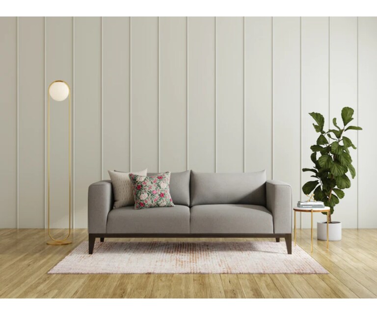 Decor Desk Meco Velvet Fabric 3 Seater Sofa in Ash Grey Colour
