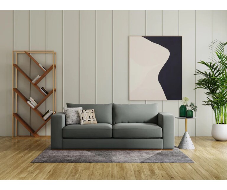 Decor Desk Rio Velvet Fabric 3 Seater Sofa in Grey Colour