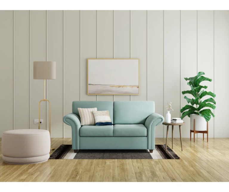 Decor Desk Geo Velvet Fabric 2 Seater Sofa in Aqua Colour