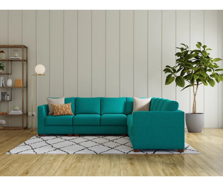Decor Desk Pavia Velvet Fabric 6 Seater Corner Sofa in Teal Colour