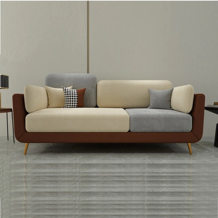 Decor Desk Mavrick Velvet Fabric 3 Seater Sofa in Brown Beige and Grey Colour