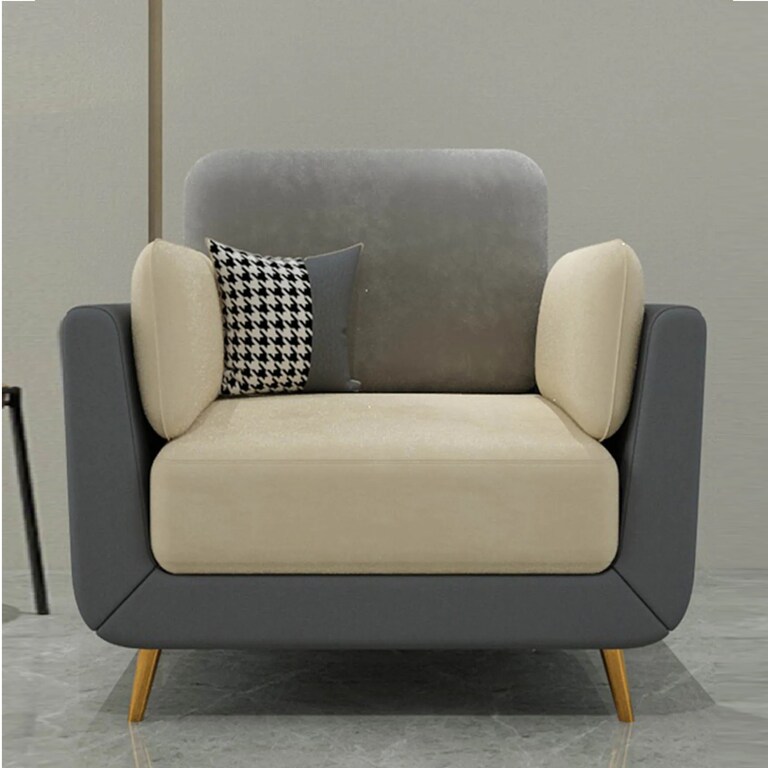 Decor Desk Mavrick Velvet Fabric 1 Seater Sofa in Grey and Beige Colour