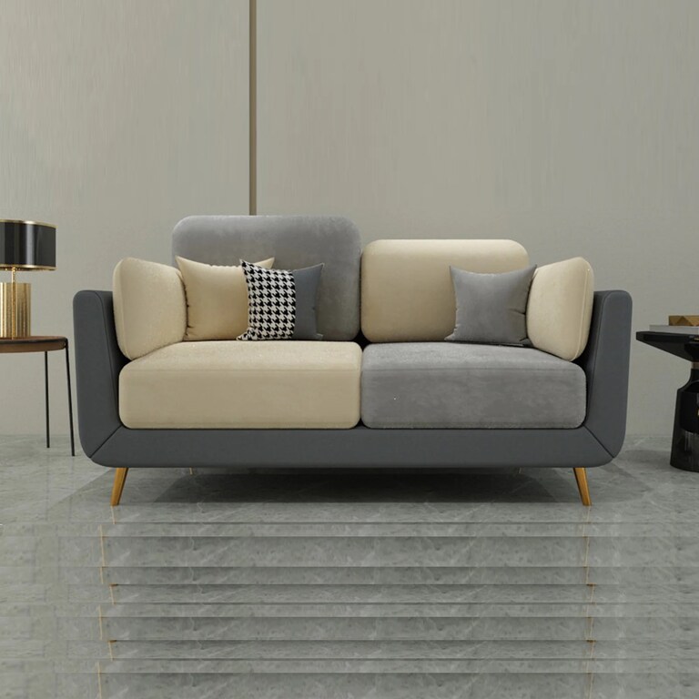 Decor Desk Mavrick Velvet Fabric 2 Seater Sofa in Grey and Beige Colour