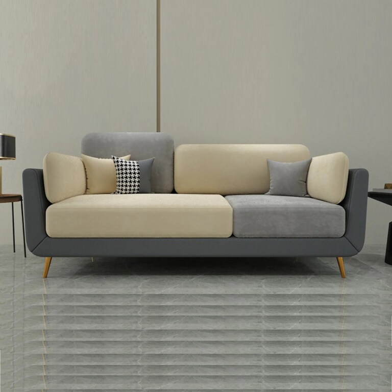 Decor Desk Mavrick Velvet Fabric 3 Seater Sofa in Grey and Beige Colour