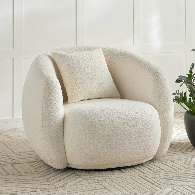 Decor Desk Permelia Polyester Fabric 1 Seater Sofa in White Colour