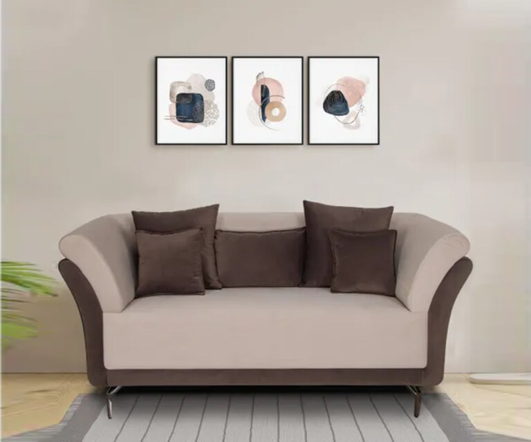 Decor Desk Finley Velvet Fabric 2 Seater Sofa in Brown and Beige Colour