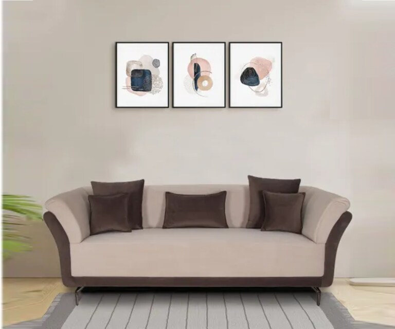 Decor Desk Finley Velvet Fabric 3 Seater Sofa in Brown and Beige Colour
