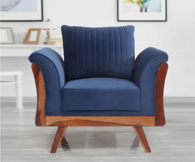 Decor Desk Addison Velvet Fabric 1 Seater Sofa in Blue Colour