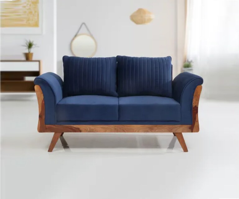 Decor Desk Addison Velvet Fabric 2 Seater Sofa in Blue Colour