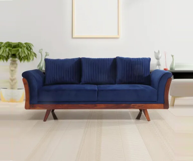 Decor Desk Addison Velvet Fabric 3 Seater Sofa in Blue Colour