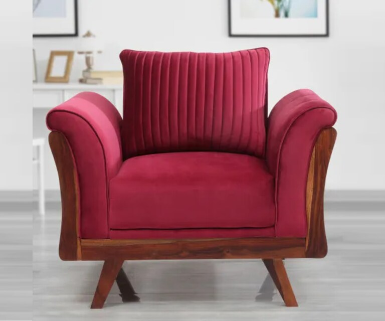 Decor Desk Addison Velvet Fabric 1 Seater Sofa in Maroon Colour