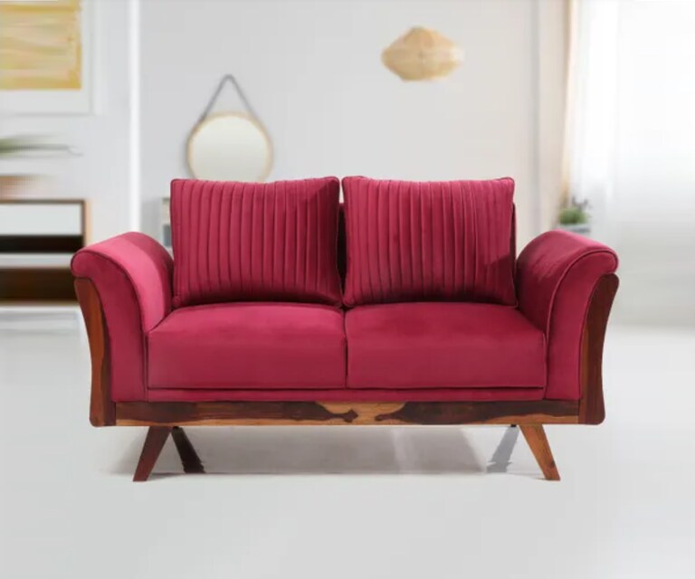 Decor Desk Addison Velvet Fabric 2 Seater Sofa in Maroon Colour
