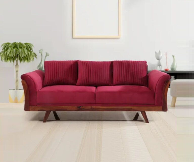 Decor Desk Addison Velvet Fabric 3 Seater Sofa in Maroon Colour