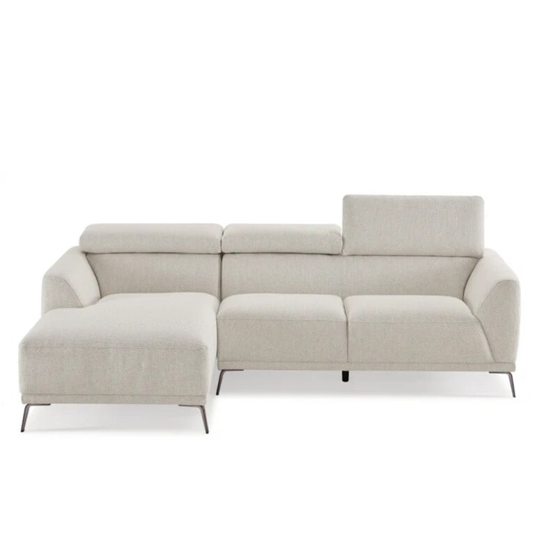 Decor Desk Quinn Polyester Fabric L Shape LHS 5 Seater Sofa in Seashell White Colour