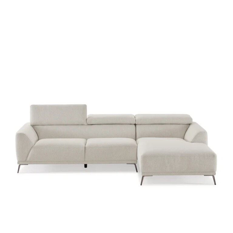Decor Desk Quinn Polyester Fabric L Shape RHS 5 Seater Sofa in Seashell White Colour