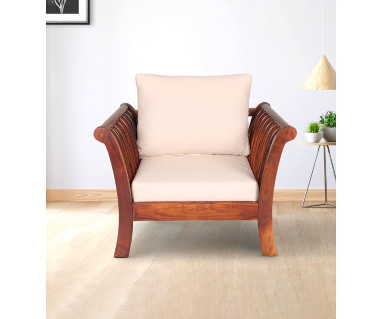 Decor Desk Cooper Sheesham Wood 1 Seater Sofa in Beige Colour