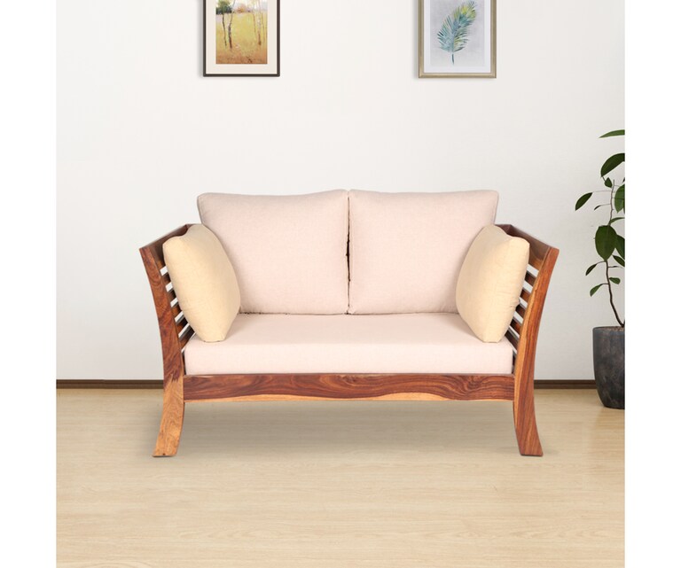 Decor Desk Cooper Sheesham Wood 2 Seater Sofa in Beige Colour