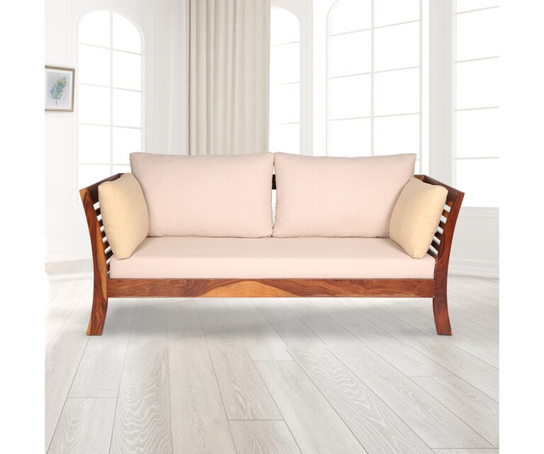 Decor Desk Lathen Sheesham Wood 3 Seater Sofa in Beige Colour
