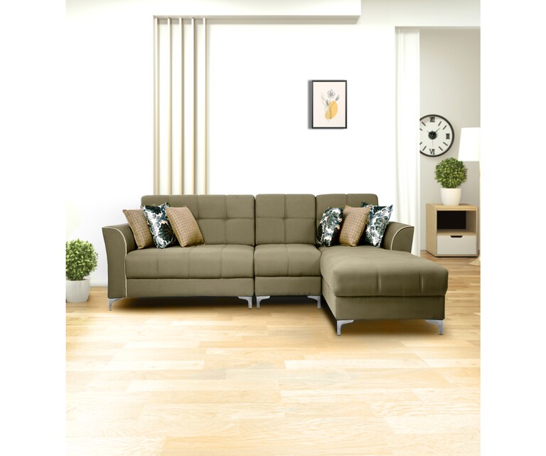 Decor Desk Edwin Velvet Fabric L Shape RHS 5 Seater Sofa in Olive Green Colour