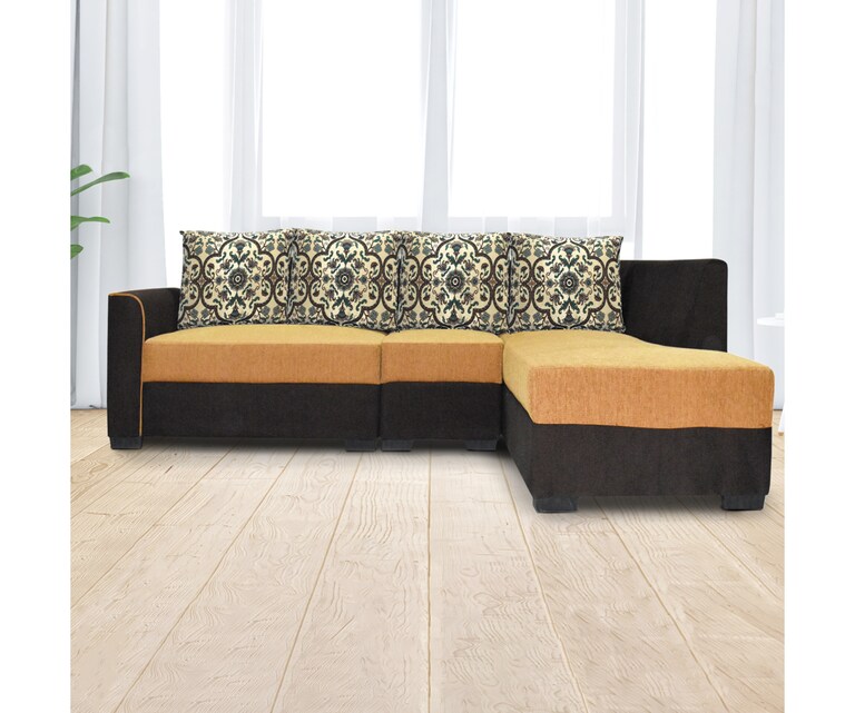 Decor Desk Portland Velvet Fabric L Shape RHS 5 Seater Sofa in Camel Brown Colour