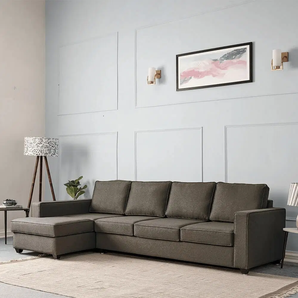 Wakefit Napper Polyester Fabric L Shape LHS 5 Seater Sofa (3 Seater + Left Aligned Chaise) in Omega Grey Colour