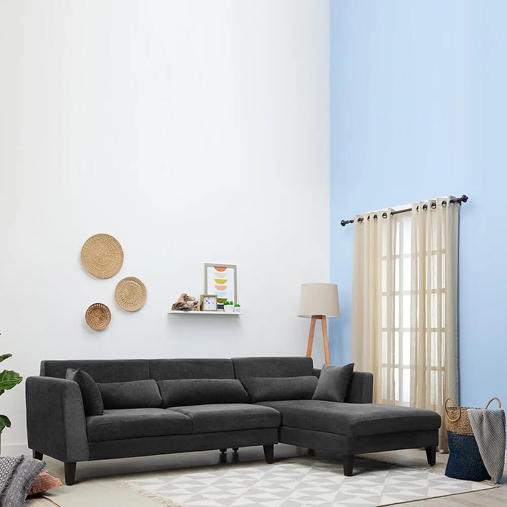 Wakefit SnoozePro Polyester Fabric L Shape RHS 5 Seater Sofa (3 Seater + Right Aligned Chaise) in Smoke Grey Colour