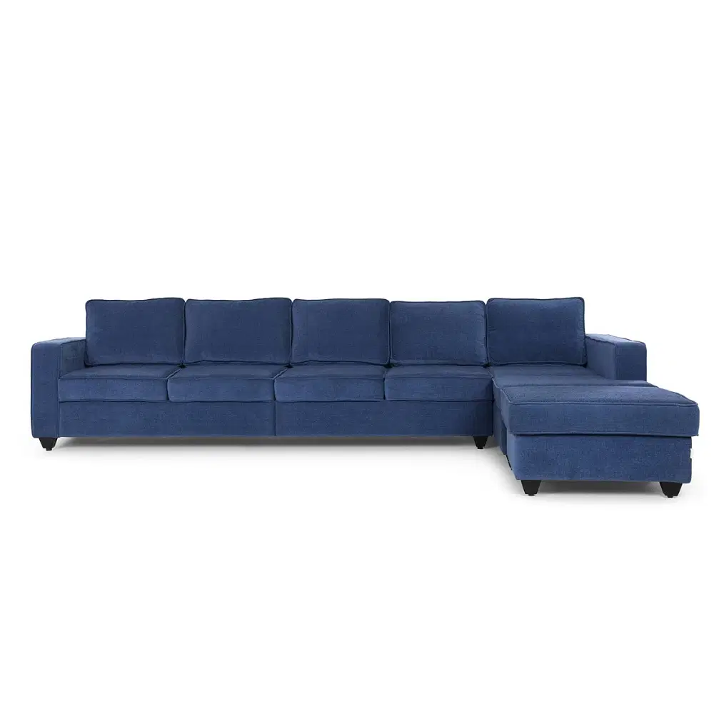 Wakefit Napper Polyester Fabric L Shape RHS 6 Seater Sofa in Cobalt Blue Colour with Ottoman