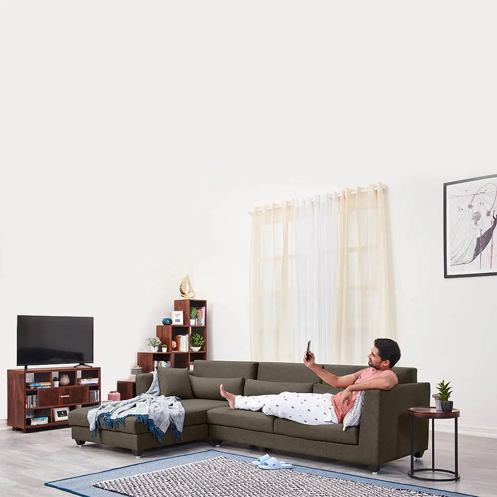 Wakefit SnoozePro Polyester Fabric L Shape LHS 5 Seater Sofa in Omega Grey Colour
