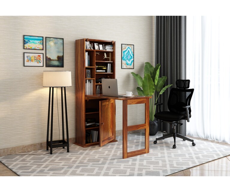 PlusOne Atlantic Sheesham Wood Study Table in Teak Finish (Foldable)