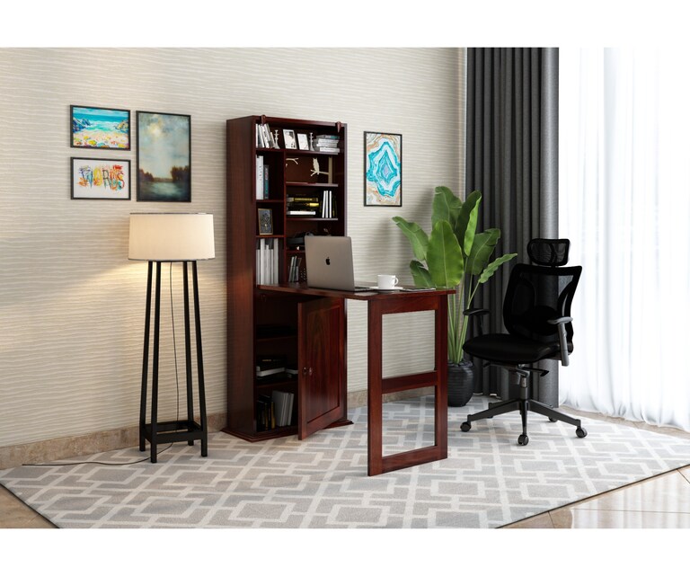 PlusOne Atlantic Sheesham Wood Study Table in Walnut Finish (Foldable)