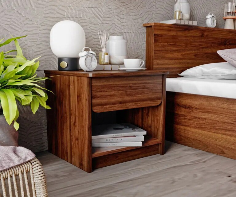 Wakefit Astra Engineered Wood Bedside Table in Columbian Walnut Finish with Single Drawer