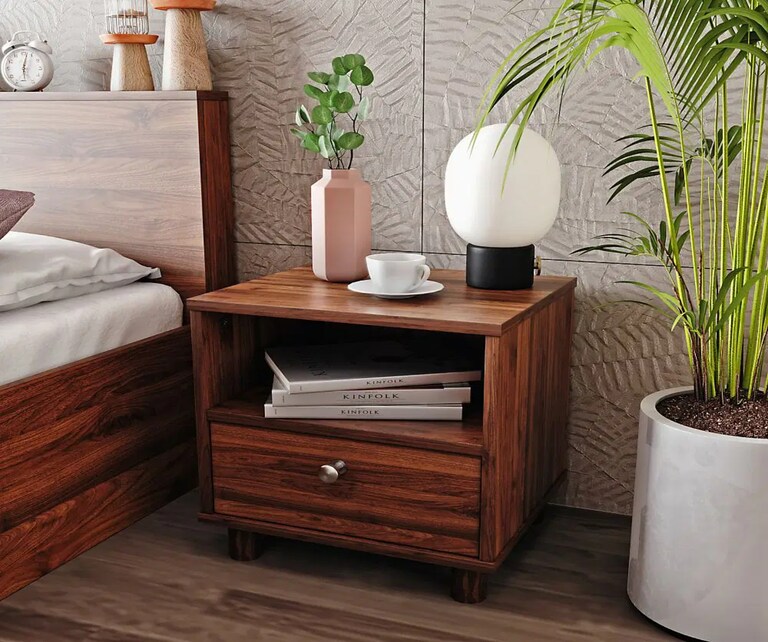 Wakefit Taurus Engineered Wood Bedside Table in Columbian Walnut Finish with Single Drawer