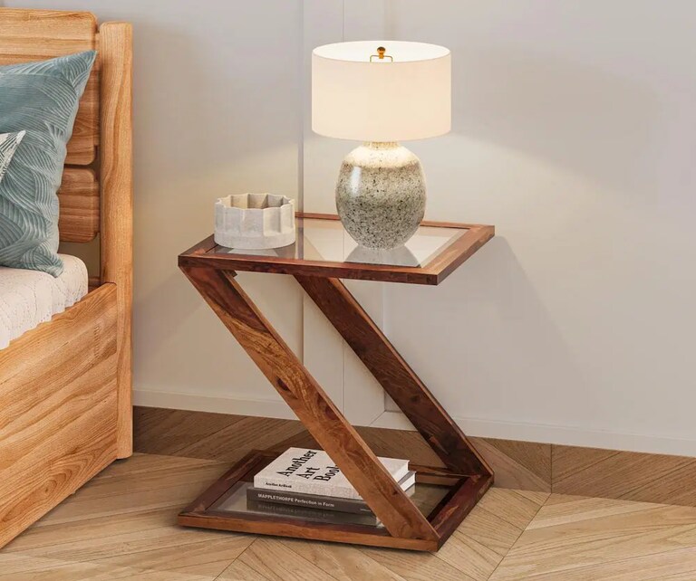 Wakefit Dia Solid Sheesham Wood Bedside Table in Natural Wood Finish