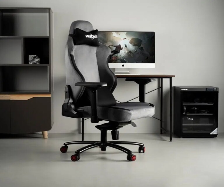 Wakefit Mastero Polyester Fabric High Back Gaming Chair in Black and Grey Colour
