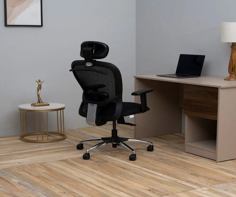 Wakefit Safari Chrome Base Multi Lock Office Chair in Black Colour