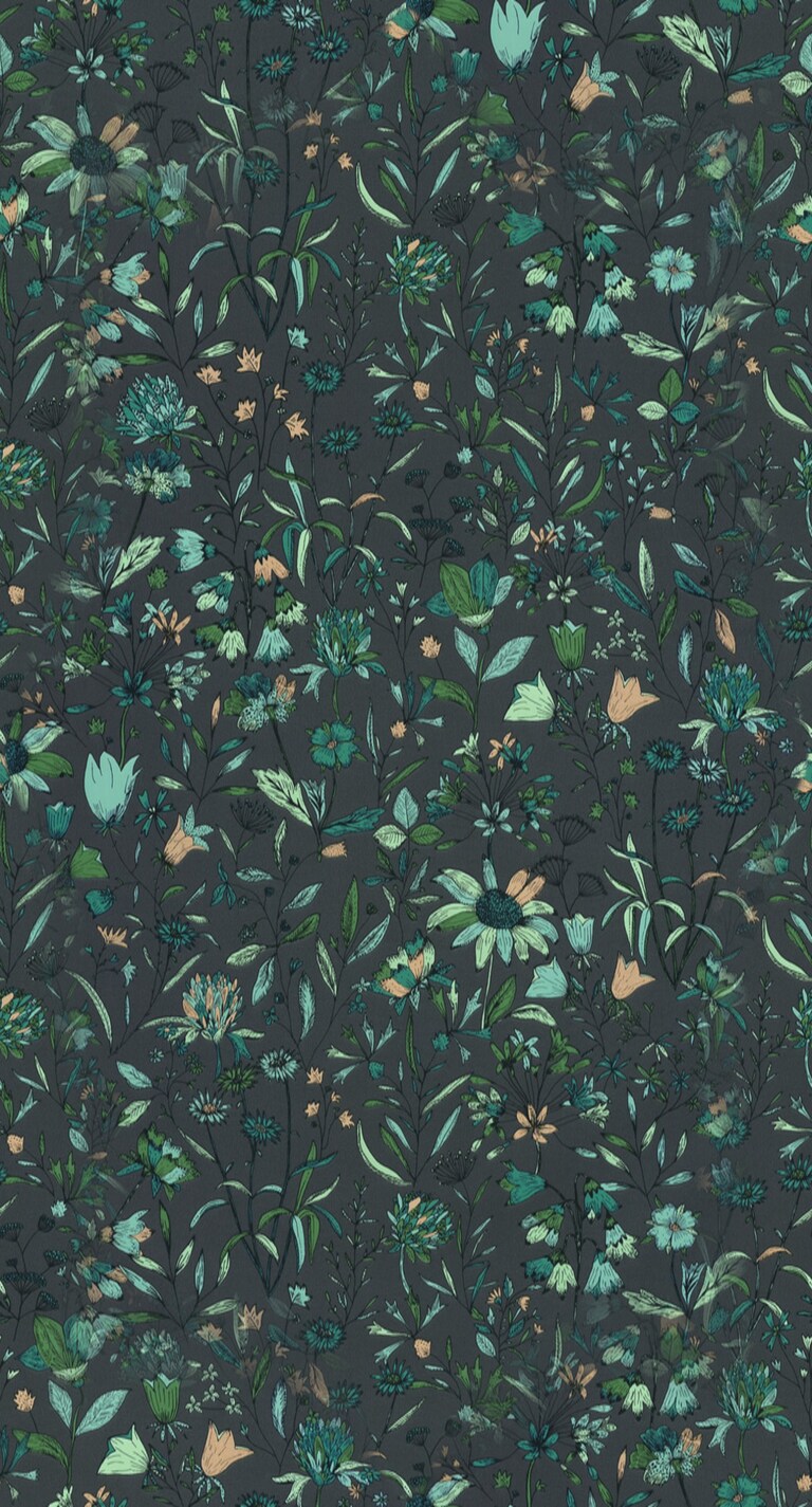 Artisan NGR103009655 Non Woven Black & Green Floral Wallpaper for Bedroom & Living room
