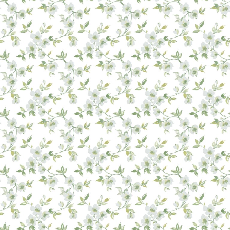 Artisan G78483 Non Woven White & Green Floral Wallpaper for Bedroom & Living room