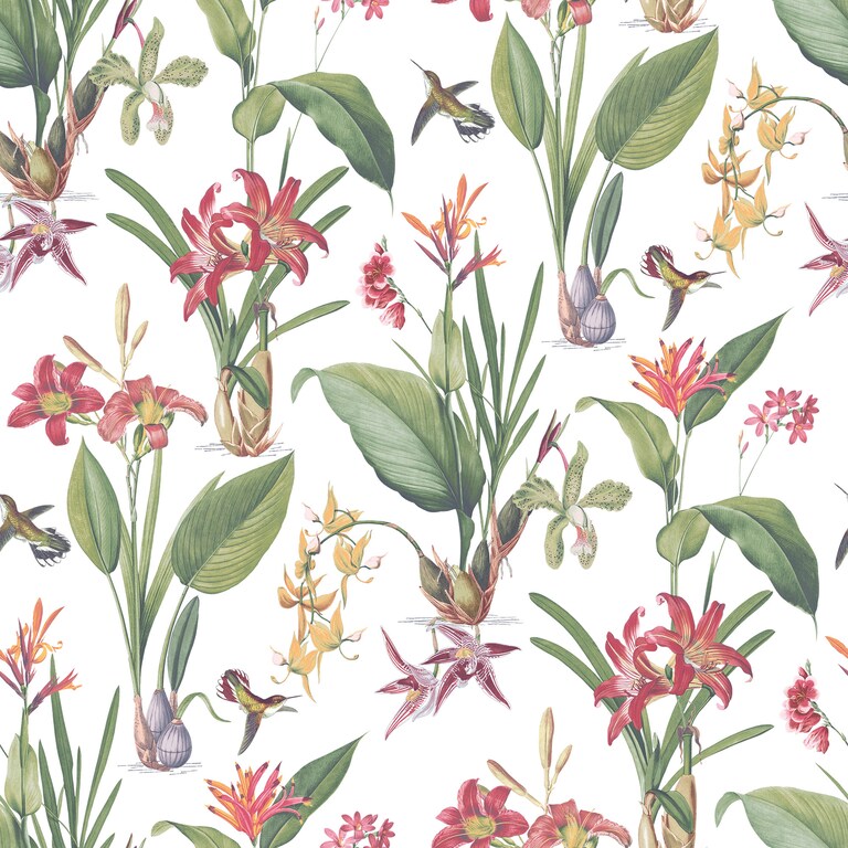 Artisan G78505 Non Woven White & Green Botanical Wallpaper for Bedroom & Living room