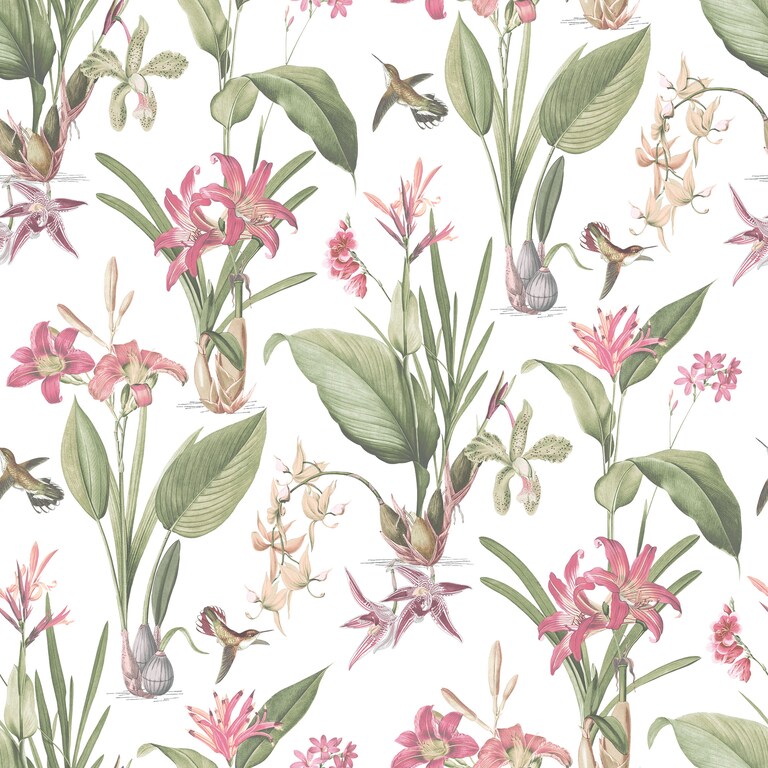 Artisan G78506 Non Woven Pink, Green & White Botanical Wallpaper for Bedroom & Living Room
