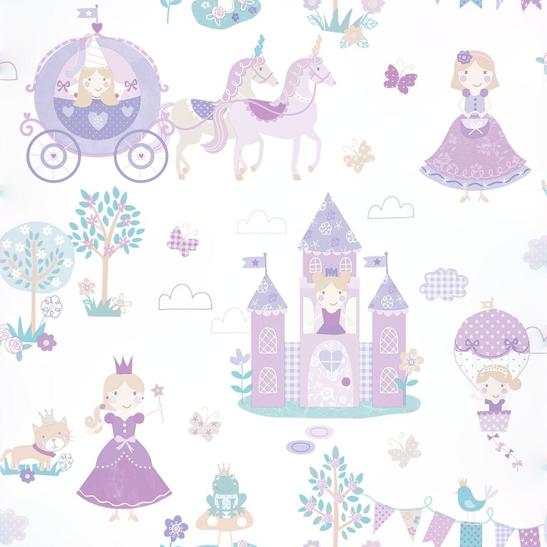 Artisan G78373 Non Woven White & Purple Kids Wallpaper for Kids and Teens Room
