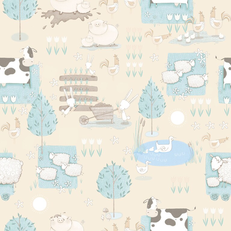 Artisan G78374 Non Woven Beige & Blue Kids Wallpaper for Kids and Teens Room